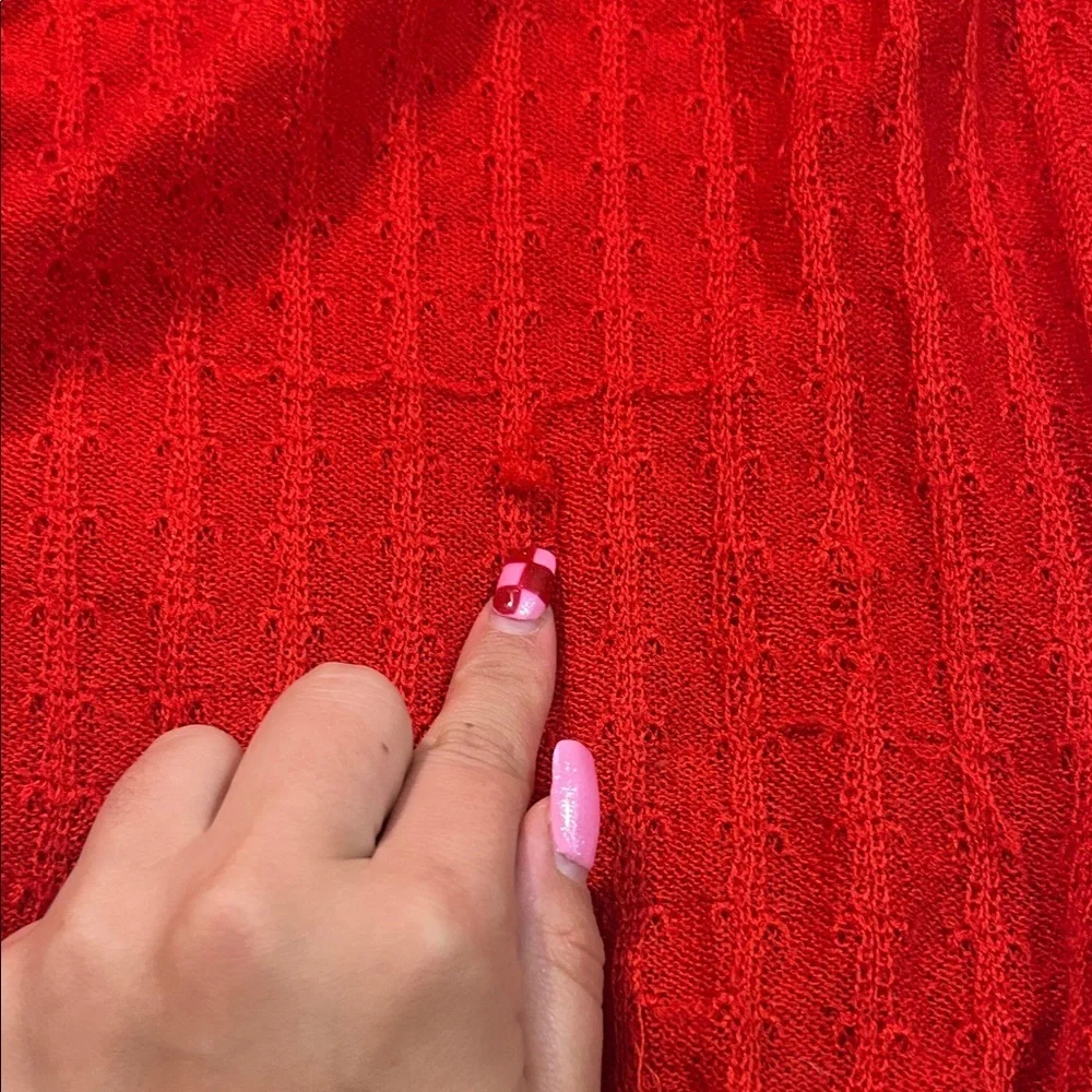 Red V-Neck Light Knit Classy Elegant Sweater with Scrunch Waist holiday - Picture 4 of 5